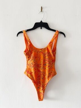 NEW Ed Hardy Firebird Flame Print High Cut Low Back One Piece Swimsuit Size XS